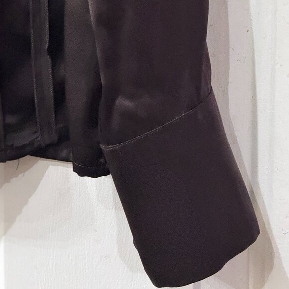 NEW St. Emile Silk Sz 12 (L) Blouse Button Up Shirt Long Sleeve Dark Brown - Picture 4 of 12